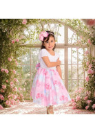 VESTIDO FLORAL BRANCO E ROSA TAM. 8